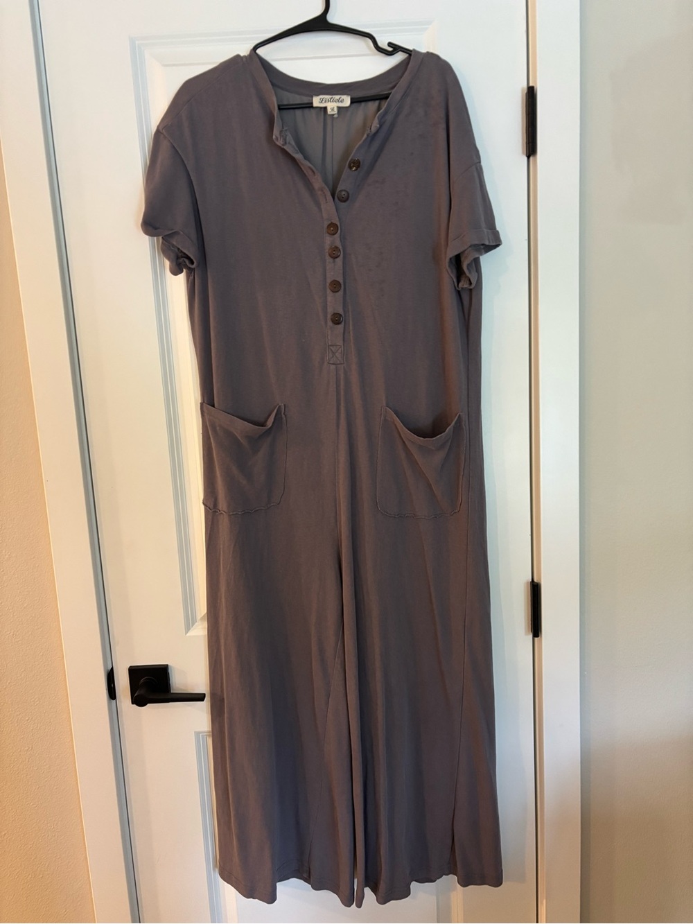 Soft Gray Button-Front Jumpsuit with Pockets
